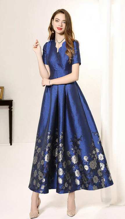 Robe jacquard bleu - Robe Addict