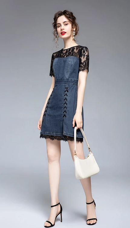 Robe jean et dentelle - Robe Addict