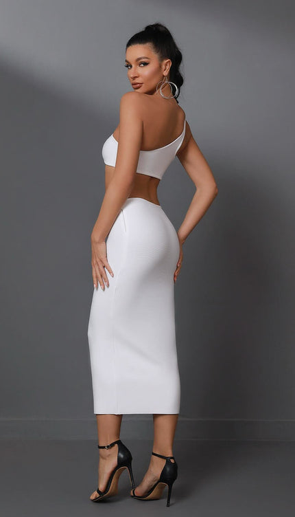 Robe longue blanche asymétrique - Robe Addict