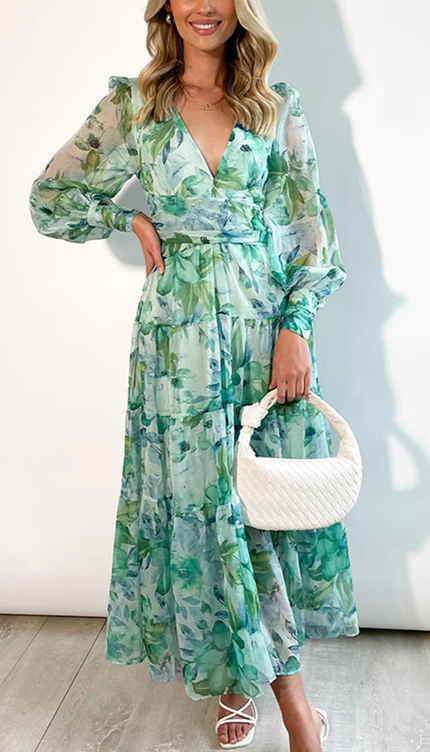 Robe longue blanche et verte - Robe Addict