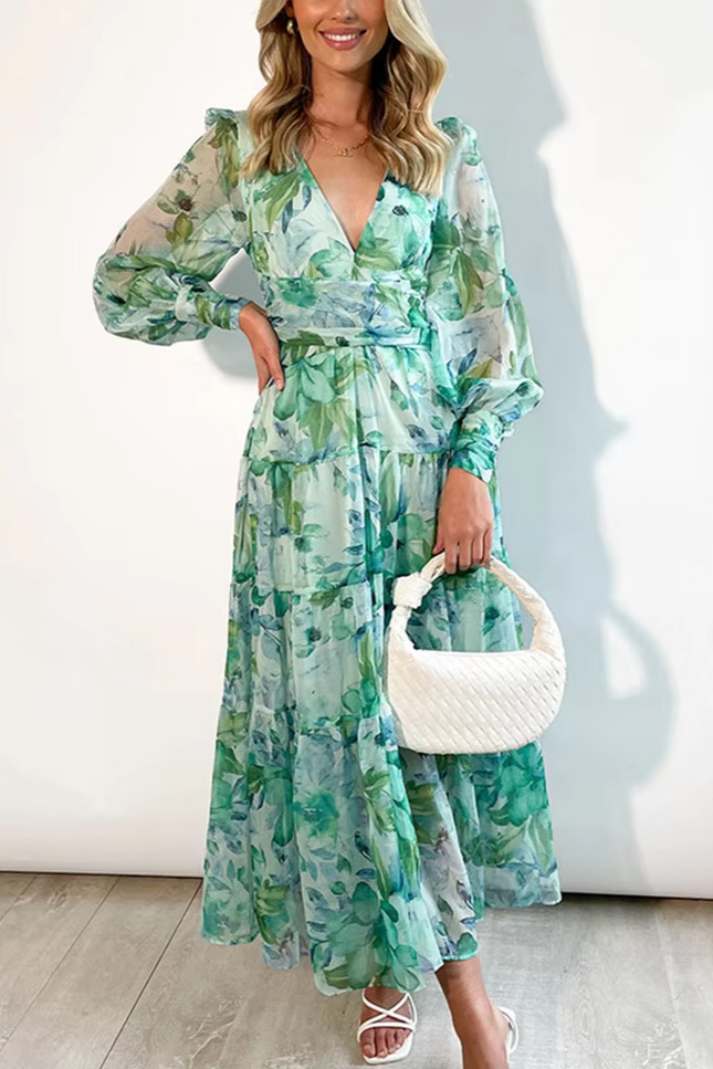 Robe longue blanche et verte - Robe Addict