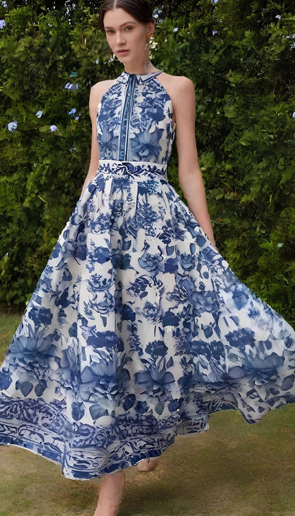 Robe longue bleu fleurie - Robe Addict