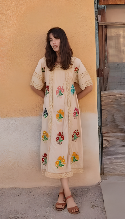 Robe longue brodée fleurs - Robe Addict