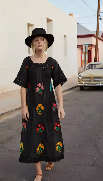 Robe longue brodée fleurs - Robe Addict