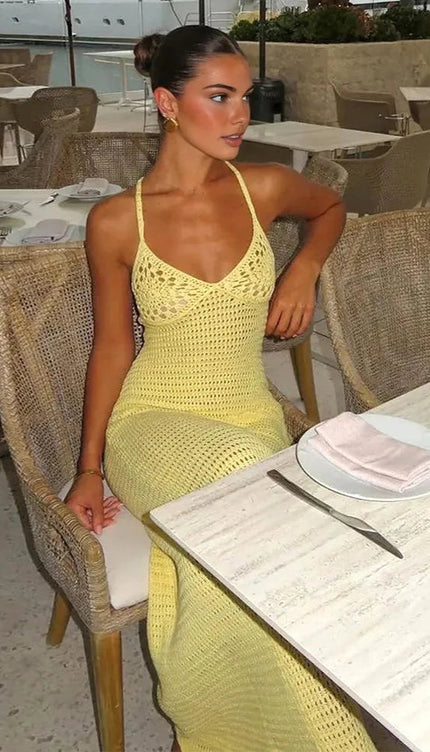 Robe longue crochet dos nu - Robe Addict
