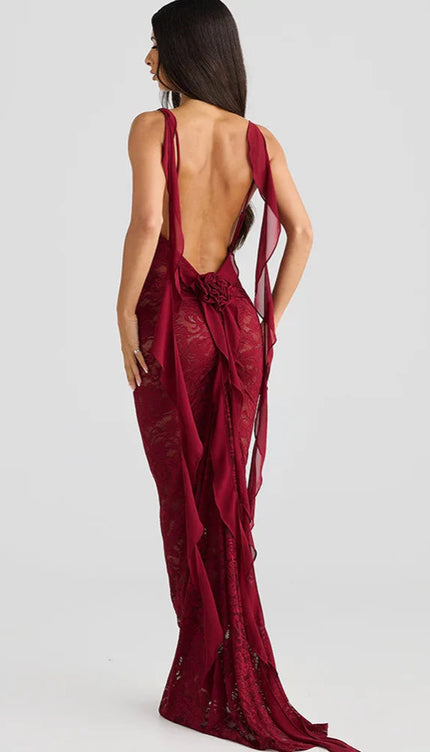 Robe longue dos nu rouge - Robe Addict