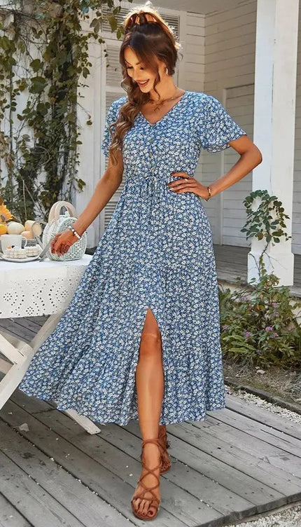 Robe longue ete bleu - Robe Addict