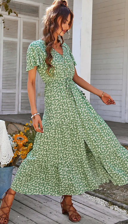 Robe longue fluide verte - Robe Addict