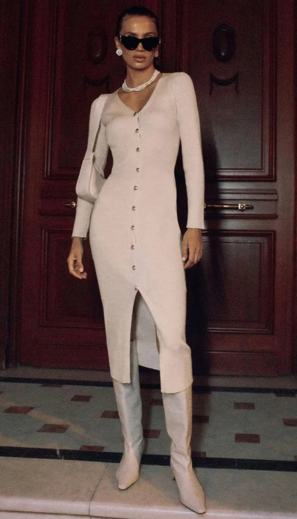 Robe longue maille beige - Robe Addict