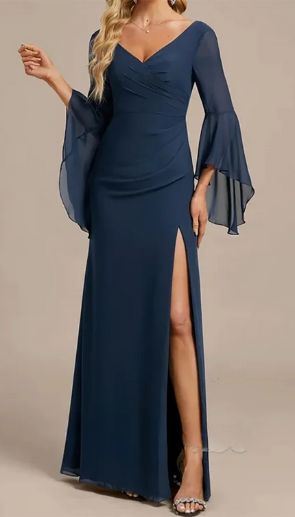 Robe longue manche longue bleu - Robe Addict