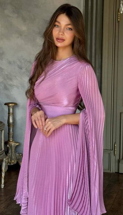 Robe longue plissée rose - Robe Addict
