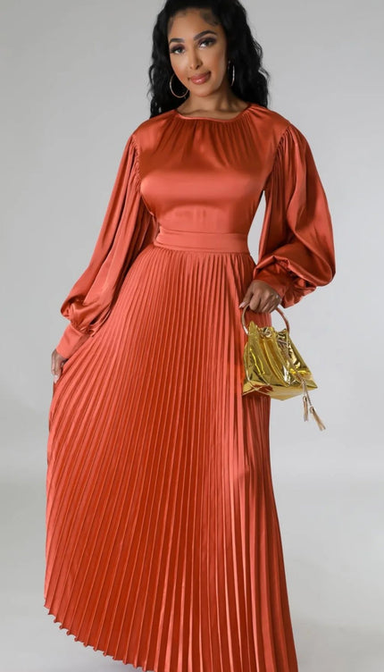 Robe longue plissée terracotta - Robe Addict