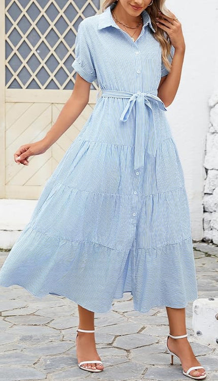 Robe longue rayée bleu et blanc - Robe Addict