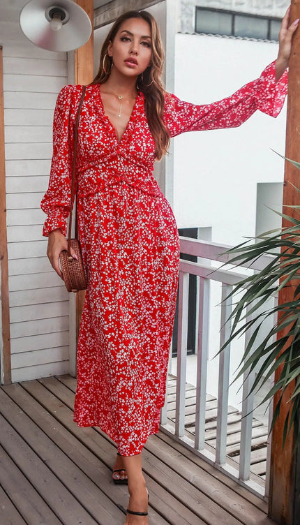 Robe longue rouge et blanche - Robe Addict