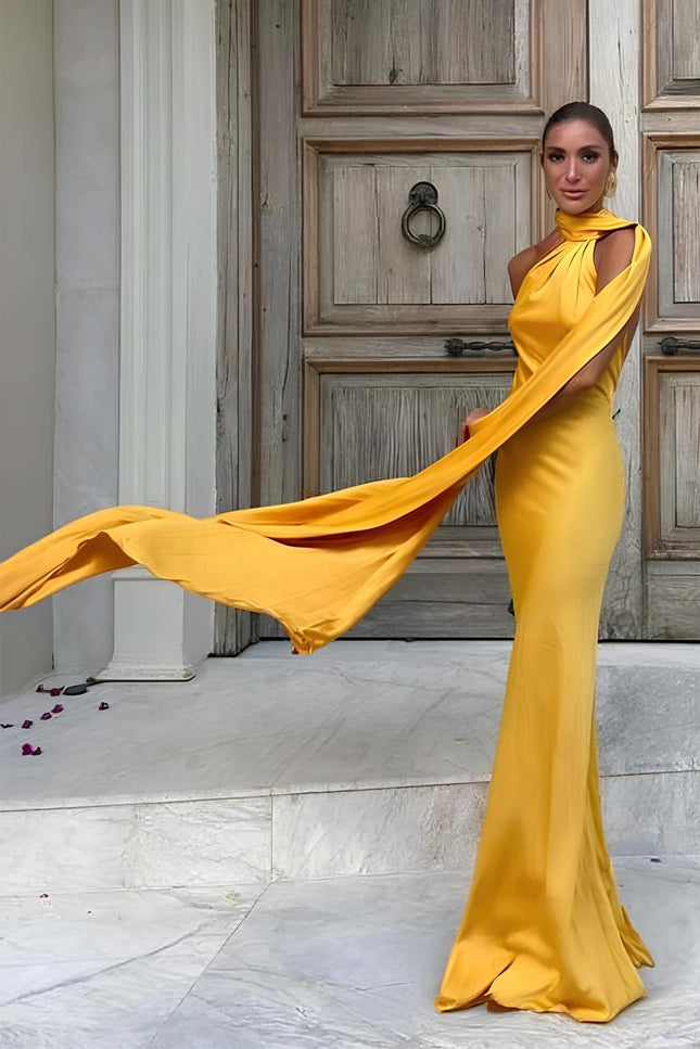 Robe longue satin jaune - Robe Addict