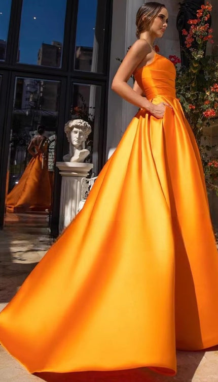 Robe longue satin orange - Robe Addict