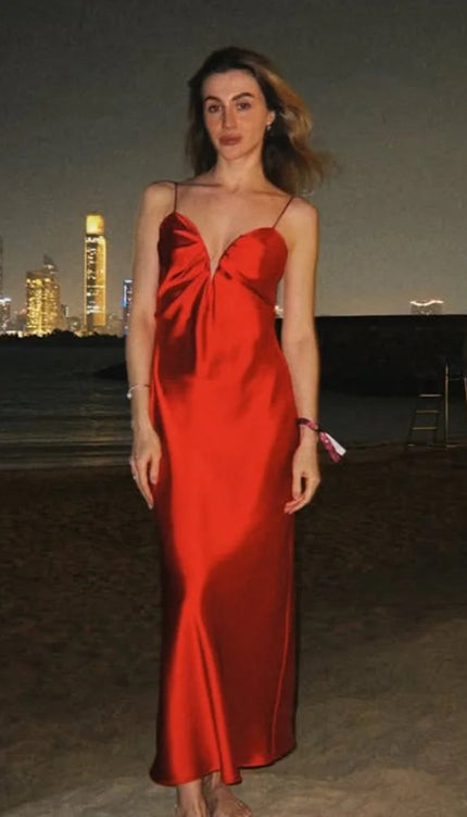Robe longue satin rouge - Robe Addict