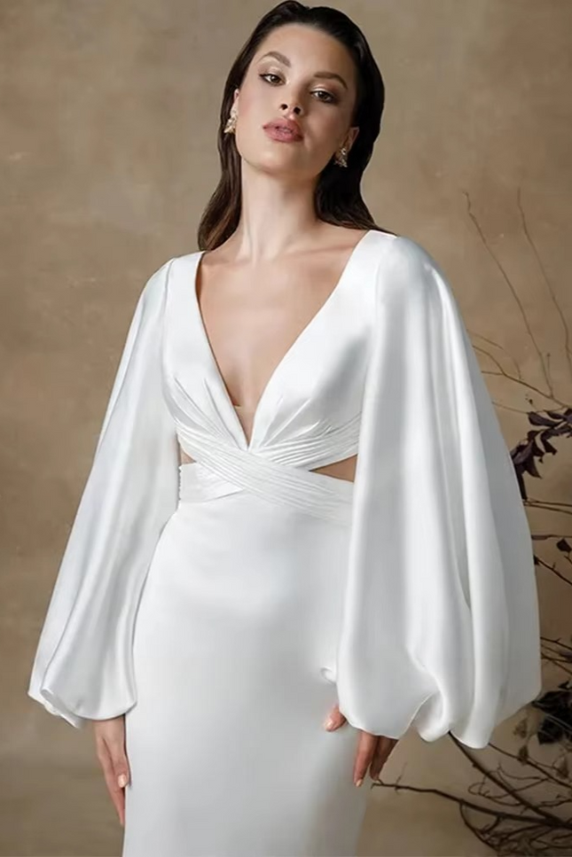 Robe manche bouffante blanche - Robe Addict
