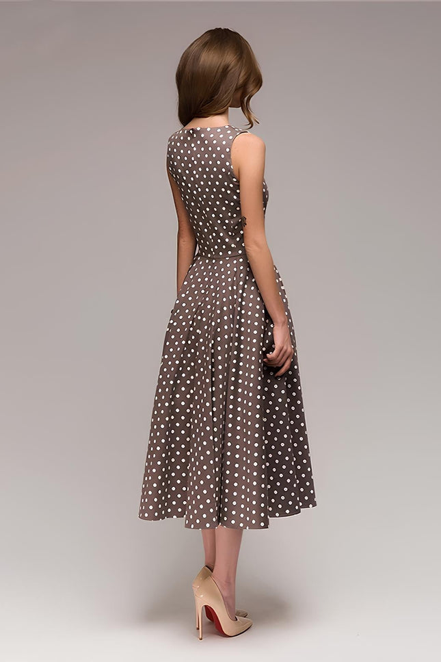 Robe marron à pois blanc - Robe Addict