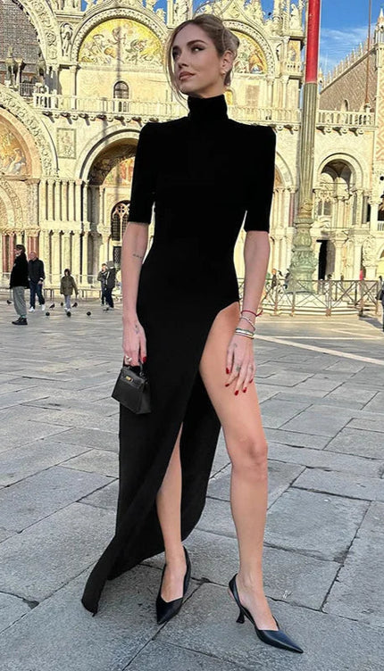 Robe noir col montant - Robe Addict