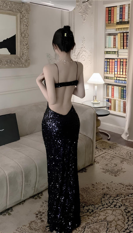 Robe noire dos nu longue - Robe Addict