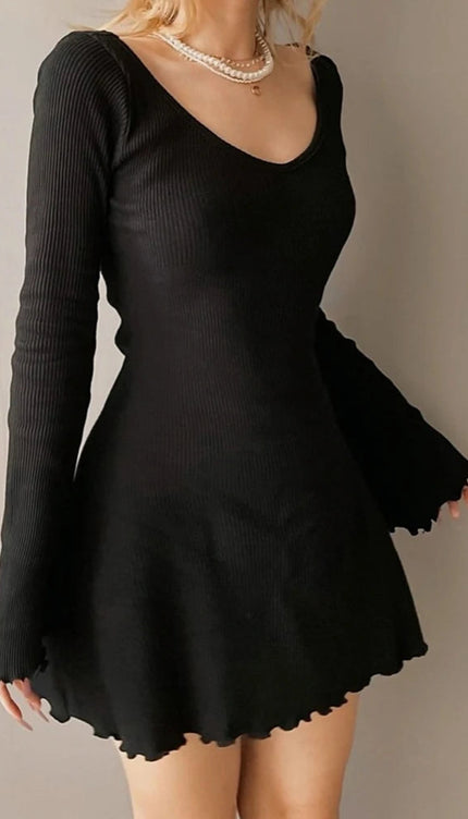 Robe noir manche évasée - Robe Addict