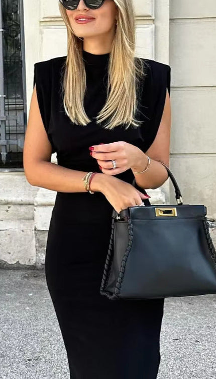 Robe noir mi longue moulante - Robe Addict