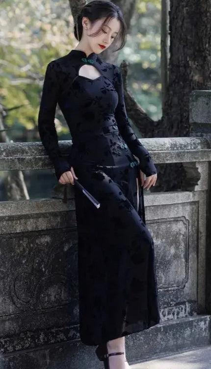 Robe noire col mao - Robe Addict