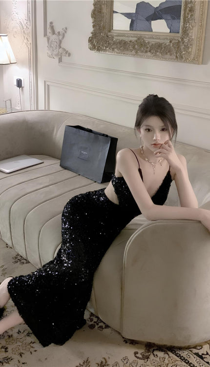 Robe noire dos nu longue - Robe Addict