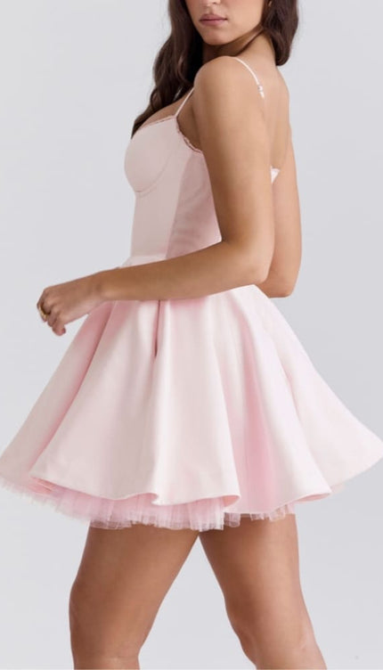 Robe patineuse rose poudrée - Robe Addict