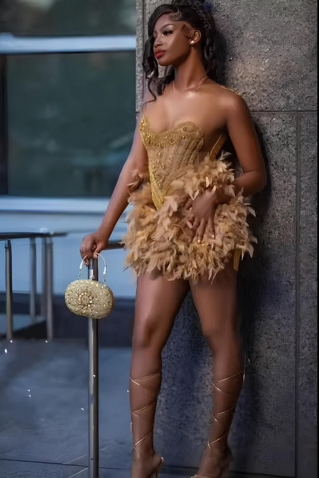 Robe plume dorée - Robe Addict