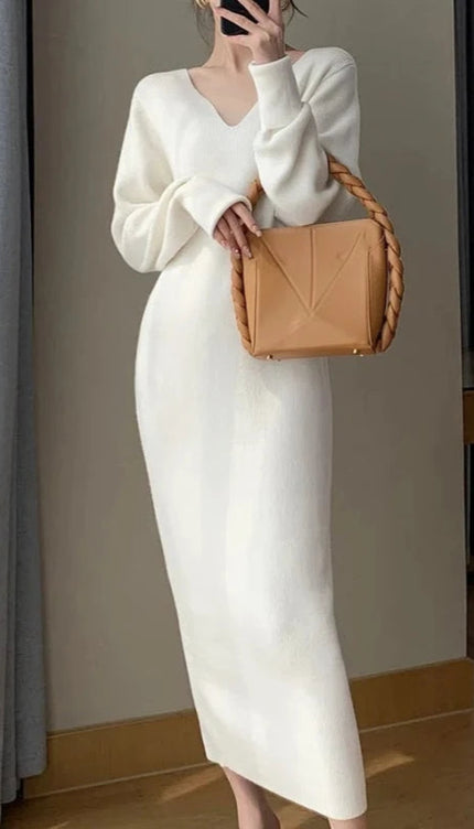 Robe pull blanc cassé - Robe Addict