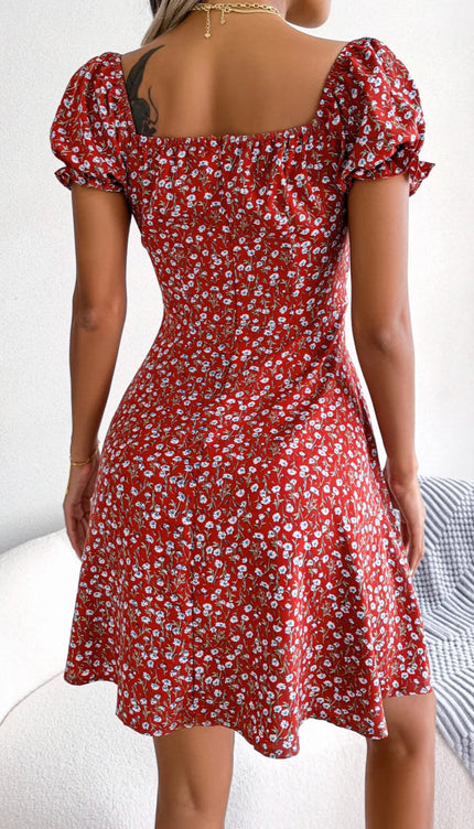 Robe rouge a fleurs - Robe Addict