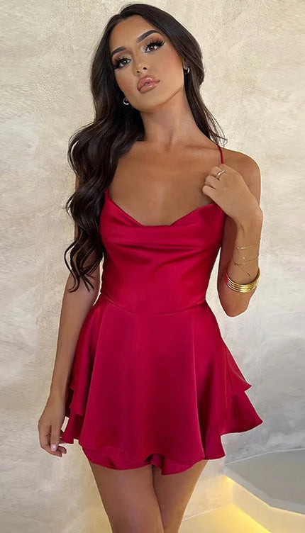 Robe satin rouge courte - Robe Addict