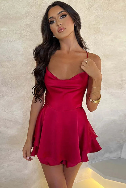 Robe satin rouge courte - Robe Addict