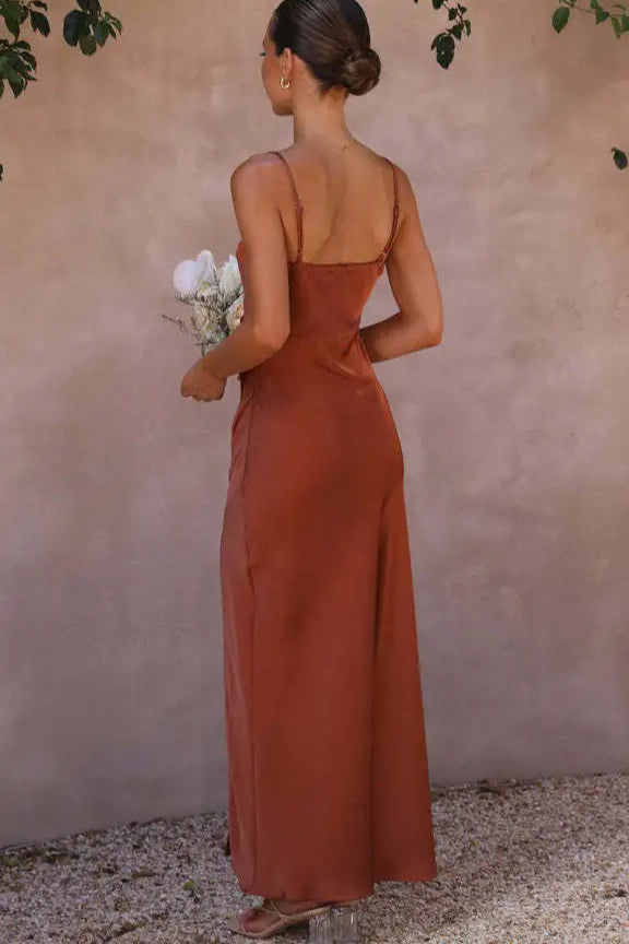Robe satin rouille - Robe Addict