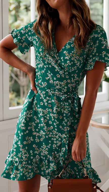 Robe verte fleurs blanches - Robe Addict