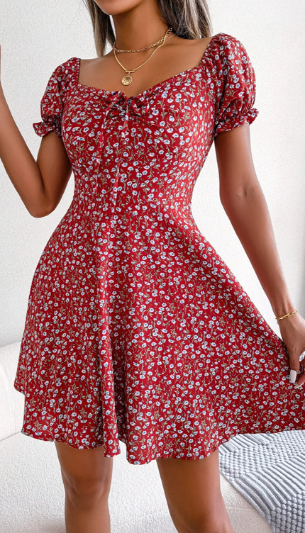 Robe rouge a fleurs - Robe Addict
