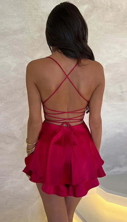 Robe satin rouge courte - Robe Addict
