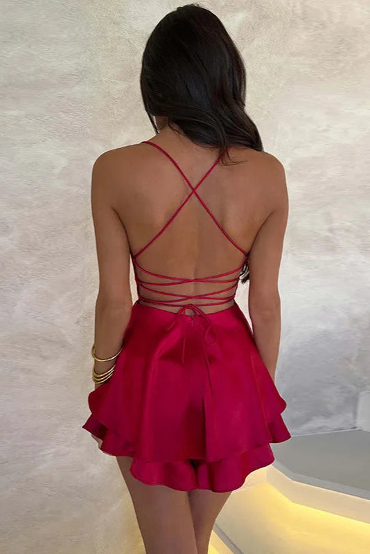Robe satin rouge courte - Robe Addict