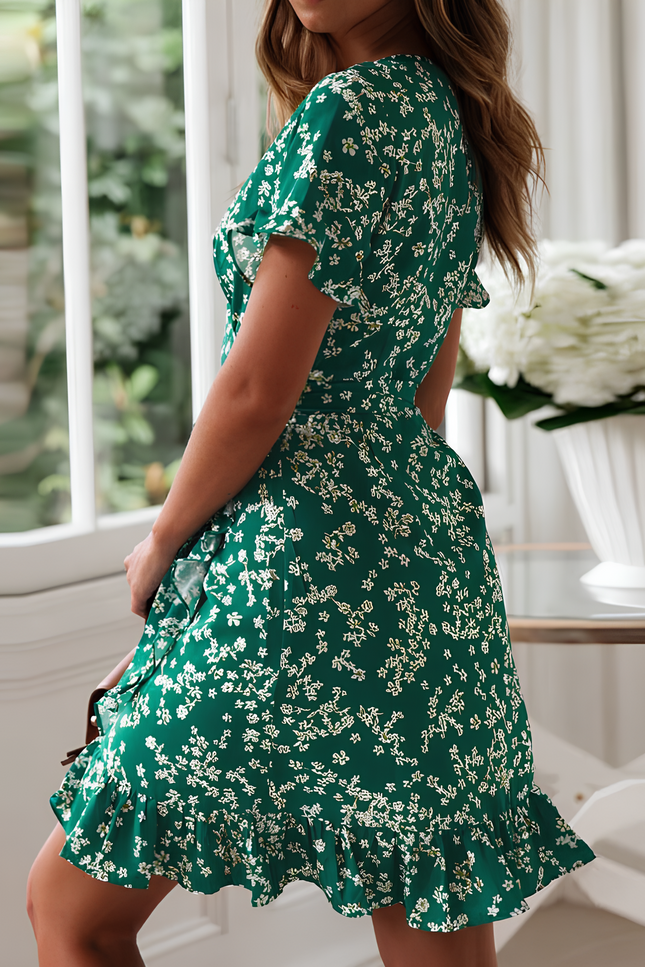 Robe verte fleurs blanches - Robe Addict